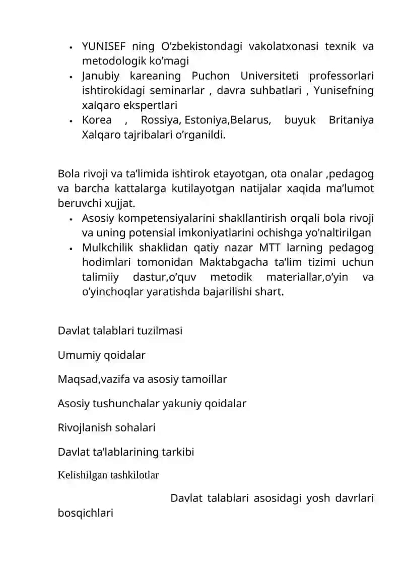 O‘zbekiston Respublikasining Ilk va Maktabgacha Yoshdagi Bolalar Rivojlanishiga Qo‘yiladigan Davlat Talablari 3