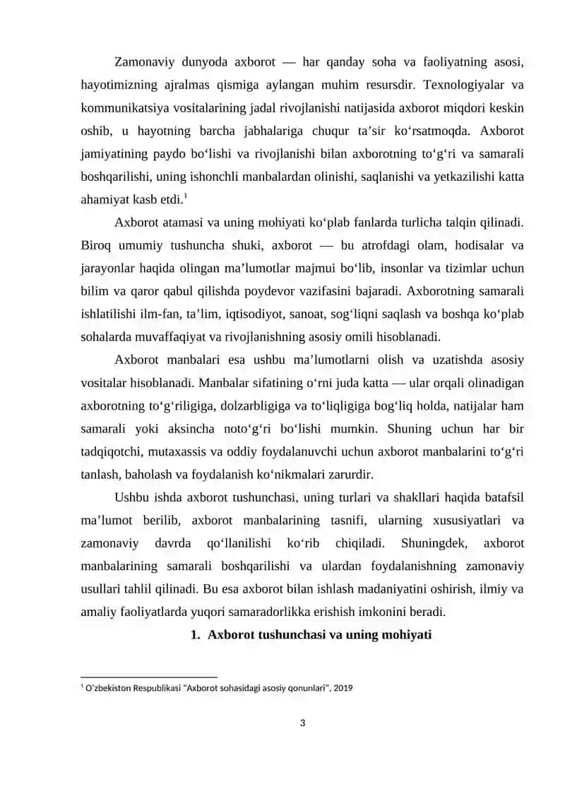 AXBOROT NIMA VA UNING MANBALARI 3