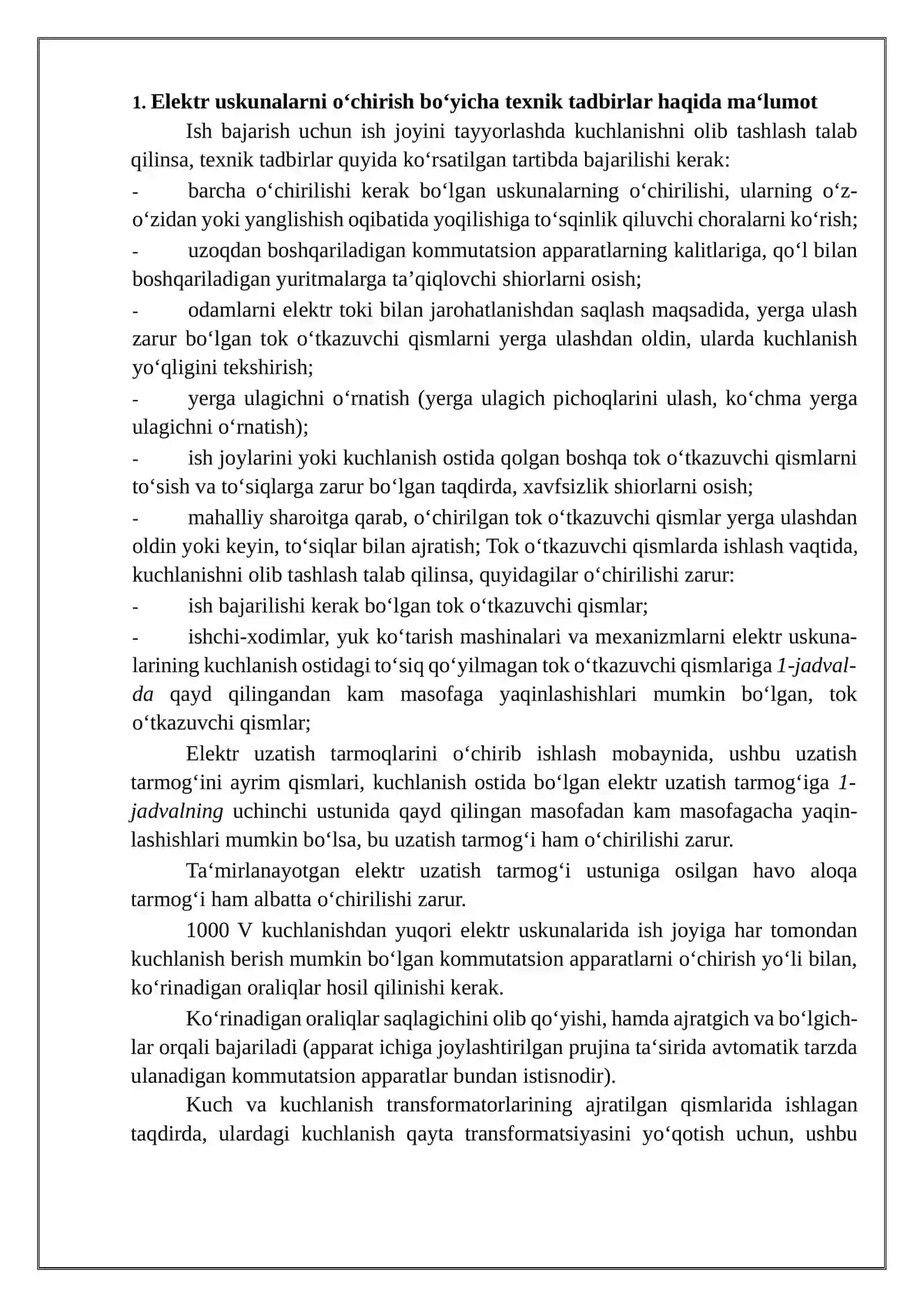 Elektr uskunalarni o‘chirish bo‘yicha texnik tadbirlar 3