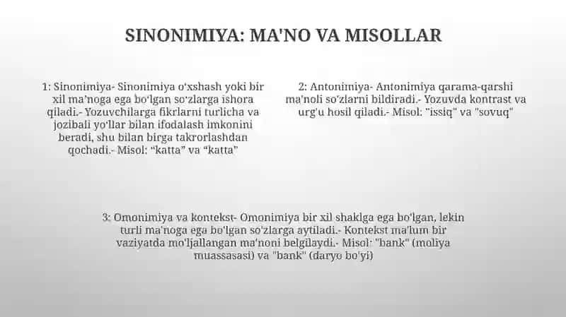 Sinonimiya Antonimiya Va Omonimiya Va Ularni Gaplarda Qo'Llash 3