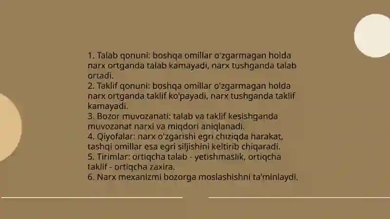 Talab va taklif qonuniga ko’ra narx belgilash usullari 3