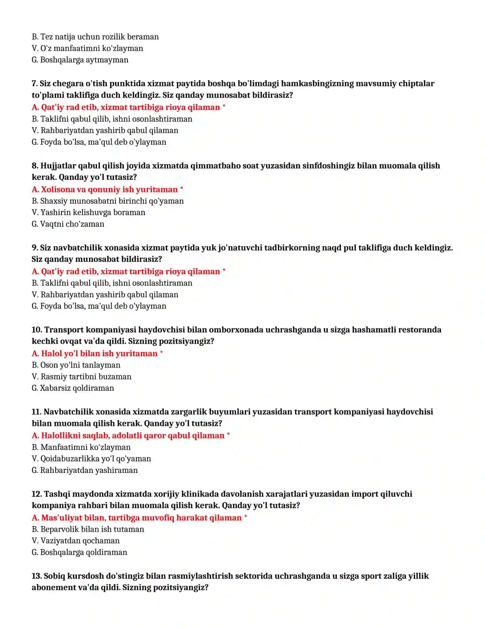 BOJXONA AKADEMIYASI - TO'LIQ TEST TO'PLAMI (№ 5) 3