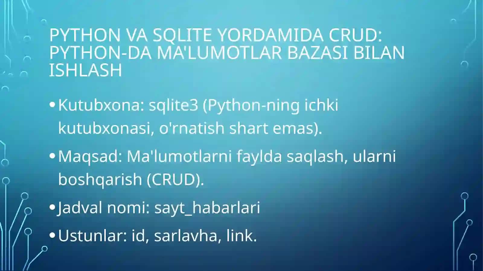 Ma'lumotlar Bazasi bilan CRUD amallar (CRUD Operations with Database) 3