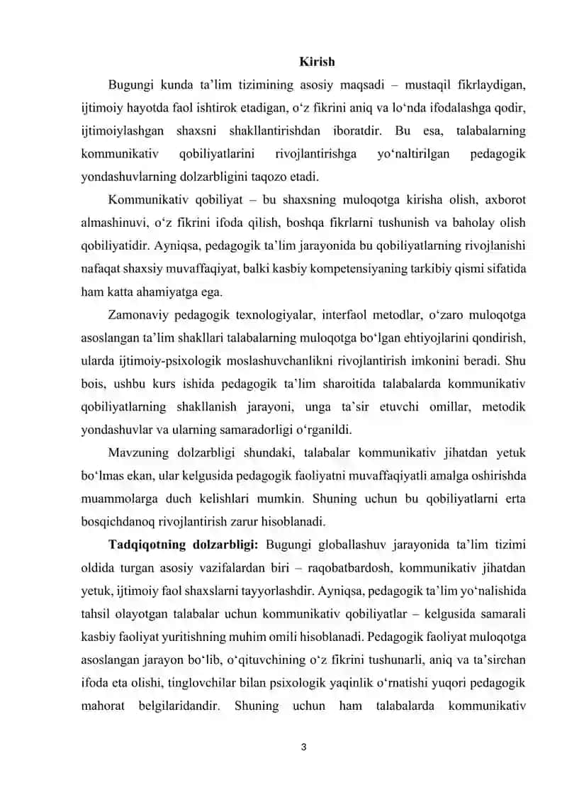 PEDAGOGIK TA’LIM SHAROITIDA TALABALARDA KOMMUNIKATIV QOBILIYATLARNING RIVOJLANISHI 3