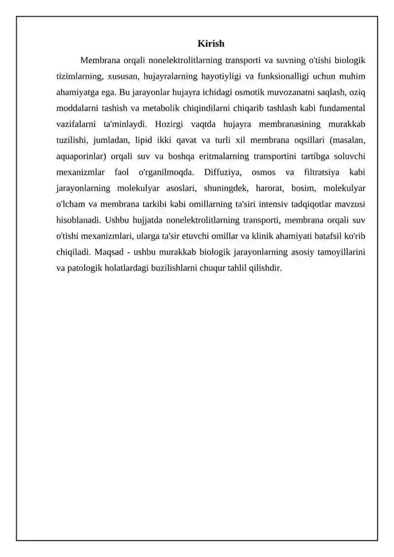 Membrana orqali nonelektrolitlarning transporti va suvning o'tishi 3