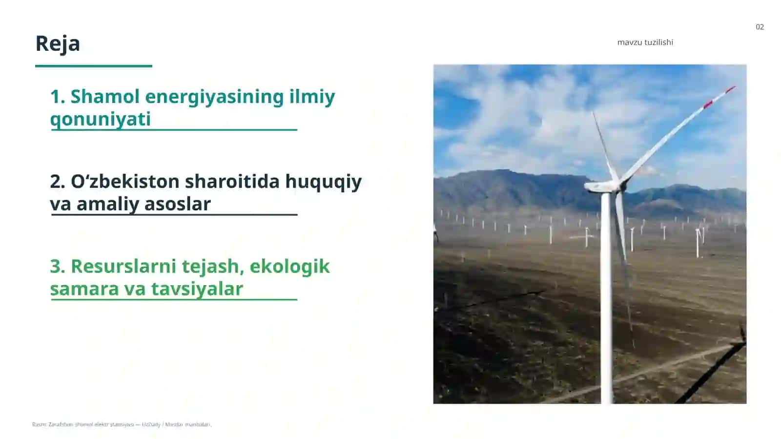 Tabiiy resurslarni tejagan holda O‘zbekistonda shamoldan energiya olish 3