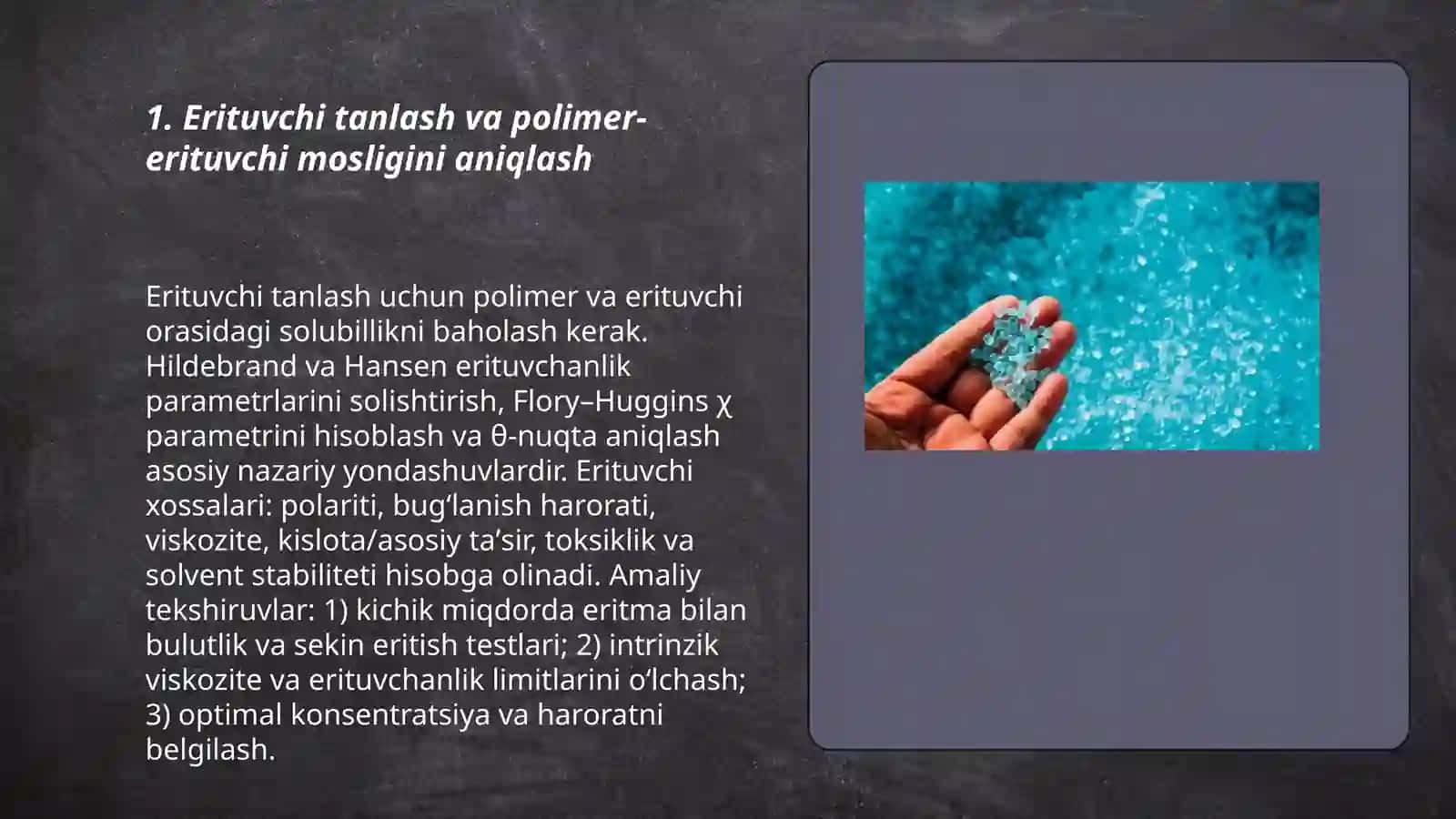 Polimer eritmalarini tayyorlash va tozalash 3