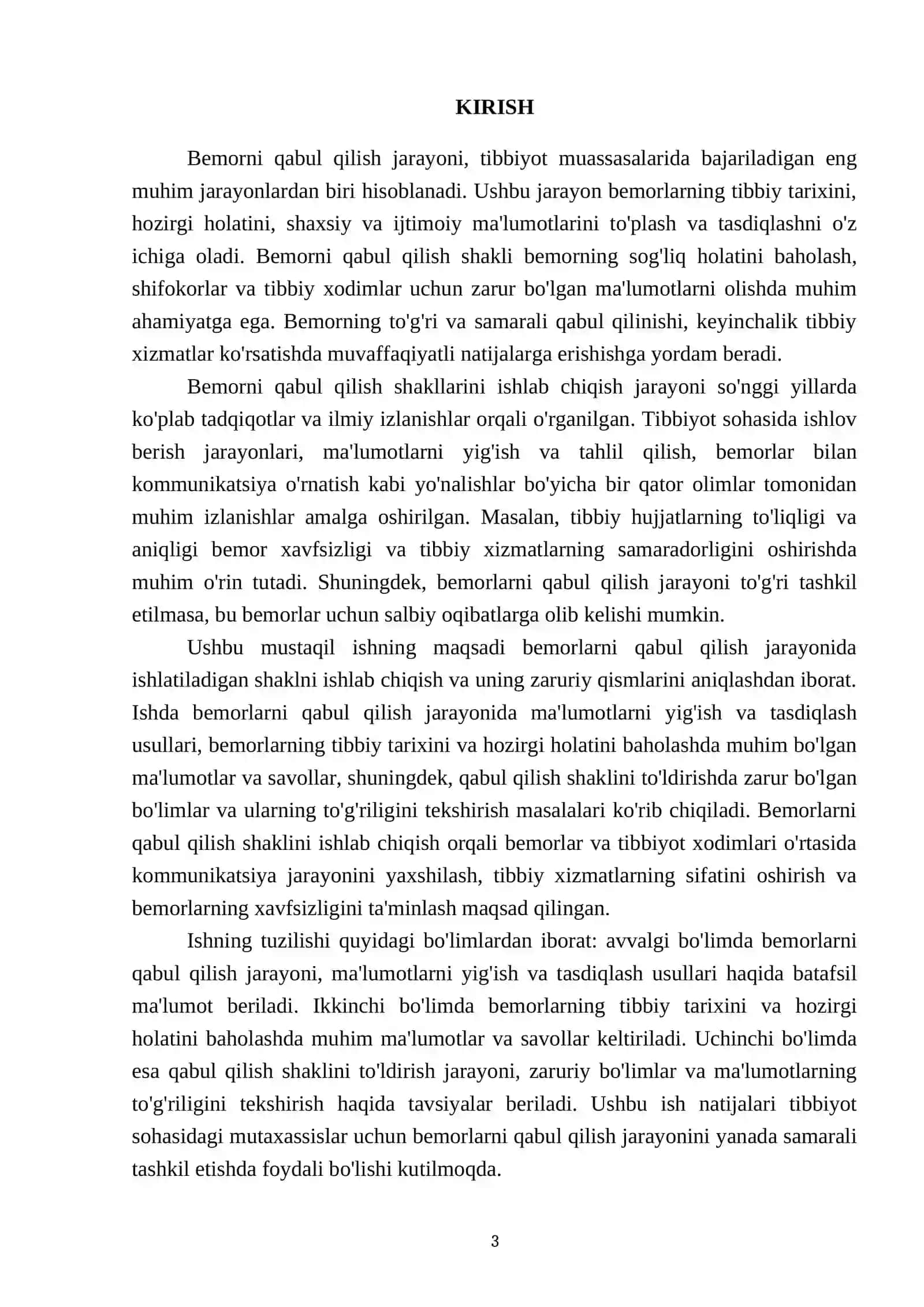 Bemorni qabul qilish jarayoni in English 3