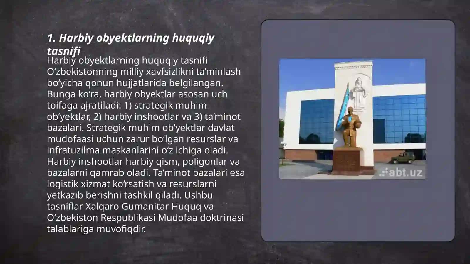 Qurolli to'qnashuvlar huquqiga muvofiq harbiy obyektlar va fuqaro obyektlari 3