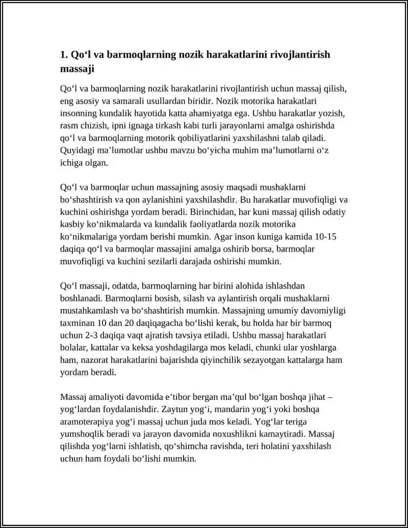 NOZIK HARAKATLARNI RIVOJLANTIRISH MASSAJ. TIL YUGANCHASINI MASSAJI. ANANAVIY VA NOANANAVIY MASSAJ TURLARI 3