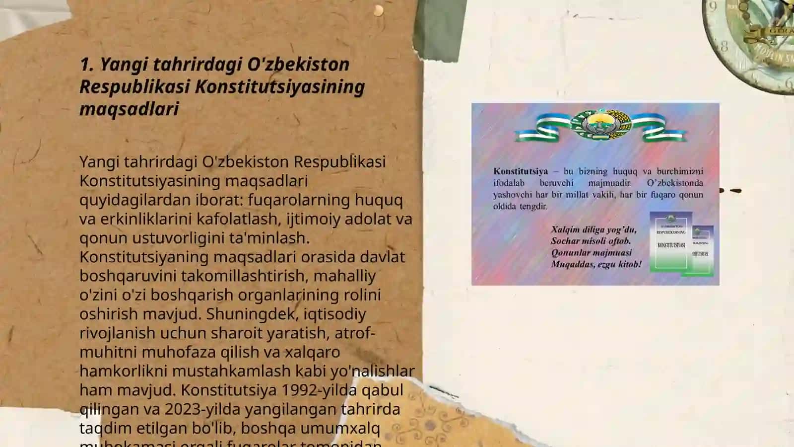 Yangi tahrirdagi O'zbekiston Respublikasi Konstitutsiyasiyasining qabul bo'lishi va "inson qadri uchun" degan ezgu g'oyani ro'yobga chiqarish 3
