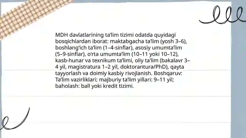 MDH davlatlarining taʼlim tizimi va oʻzga xos xususiyatlari 3