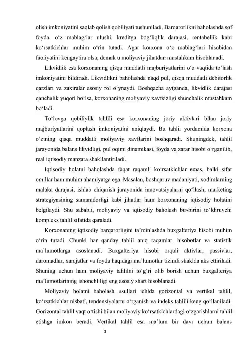 Korxona moliyaviy va iqtisodiy holatiga umumiy baho berish 3