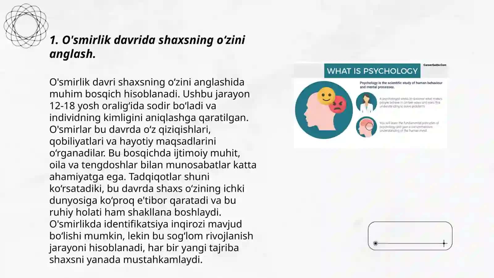 Psixologiyada ilk o‘spirinlik va yoshlik davrida psixik rivojlanish 3