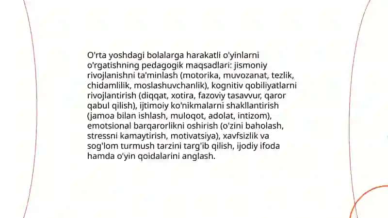 O'rta yoshdagi bolalarga beriladigan harakatli o'yinlarni o'rgatish 3