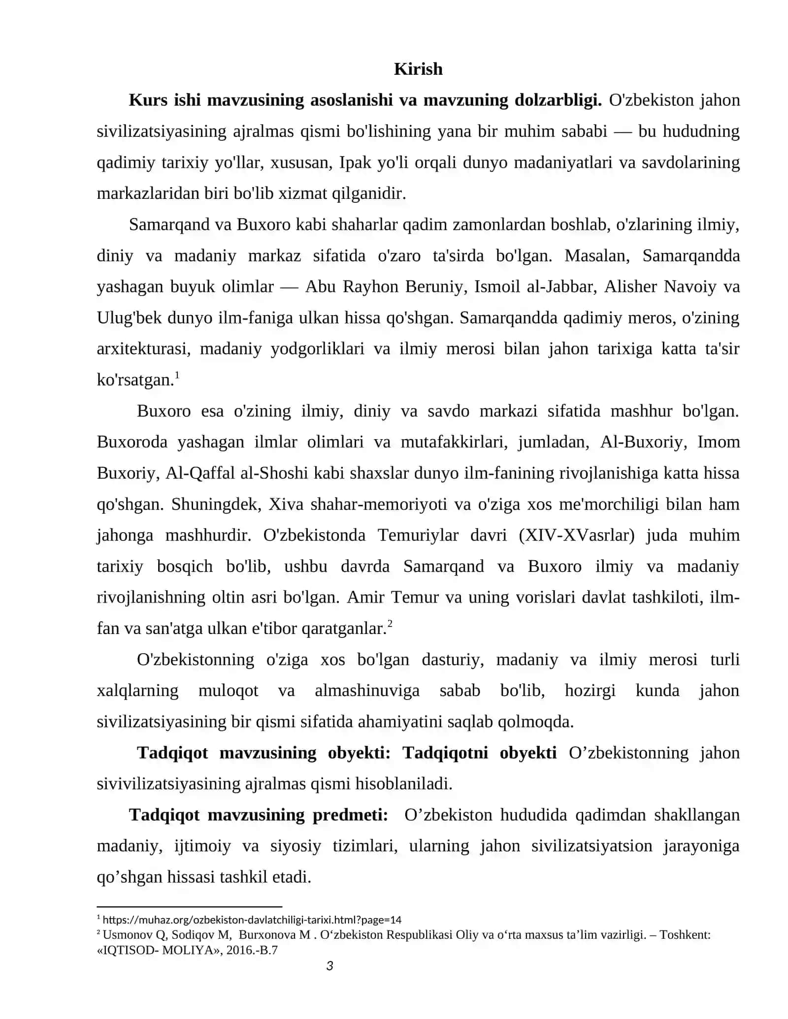 O‘ZBEKISTON JAHON SIVILIZATSIYASINING AJRALMAS QISMI 3