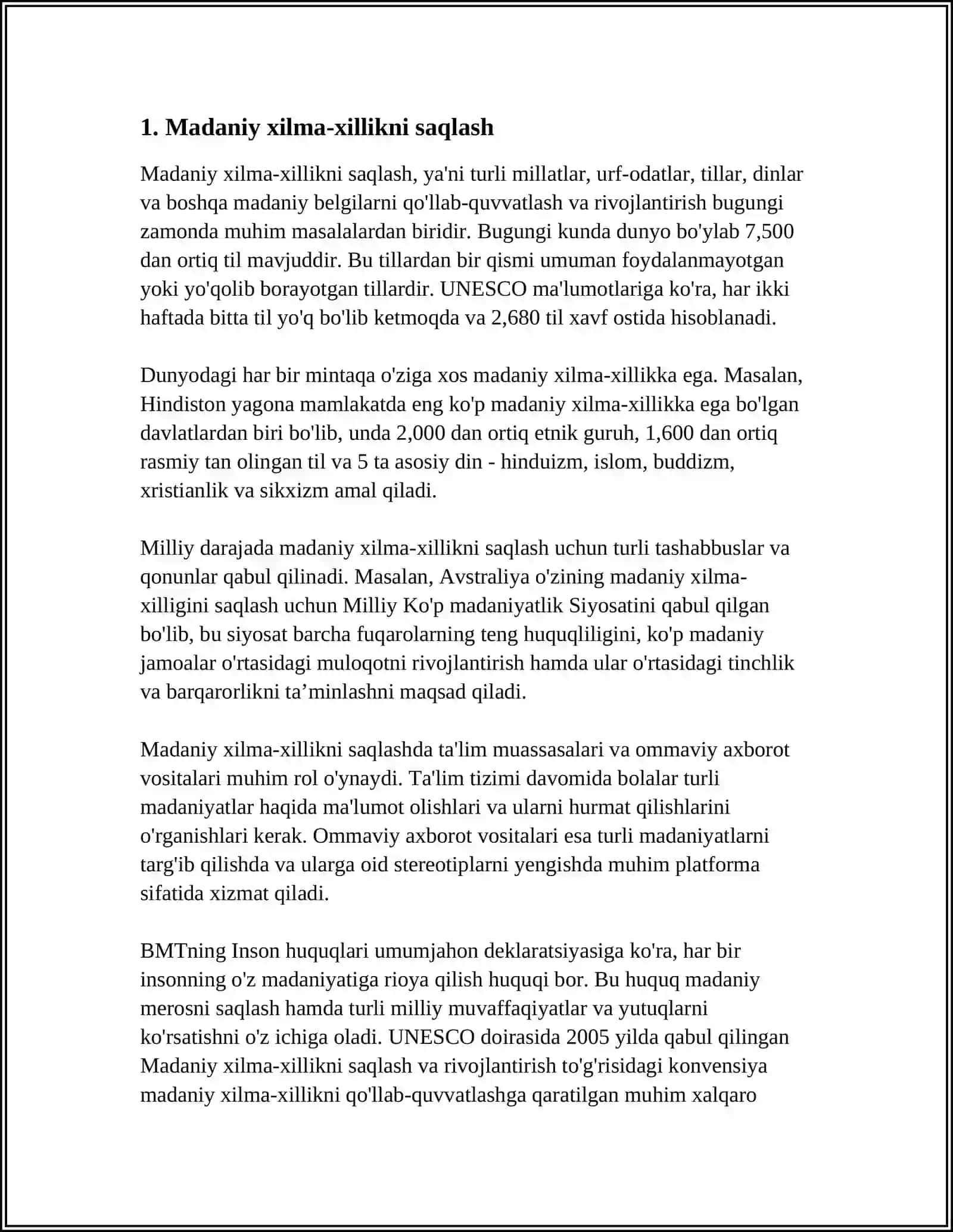 YUNESKO NING GLOBAL MEDIA MAKONDA MADANIY XILMA-XILLIK BO'YICHA UMUMJAHON DEKLORATSIYASI 3