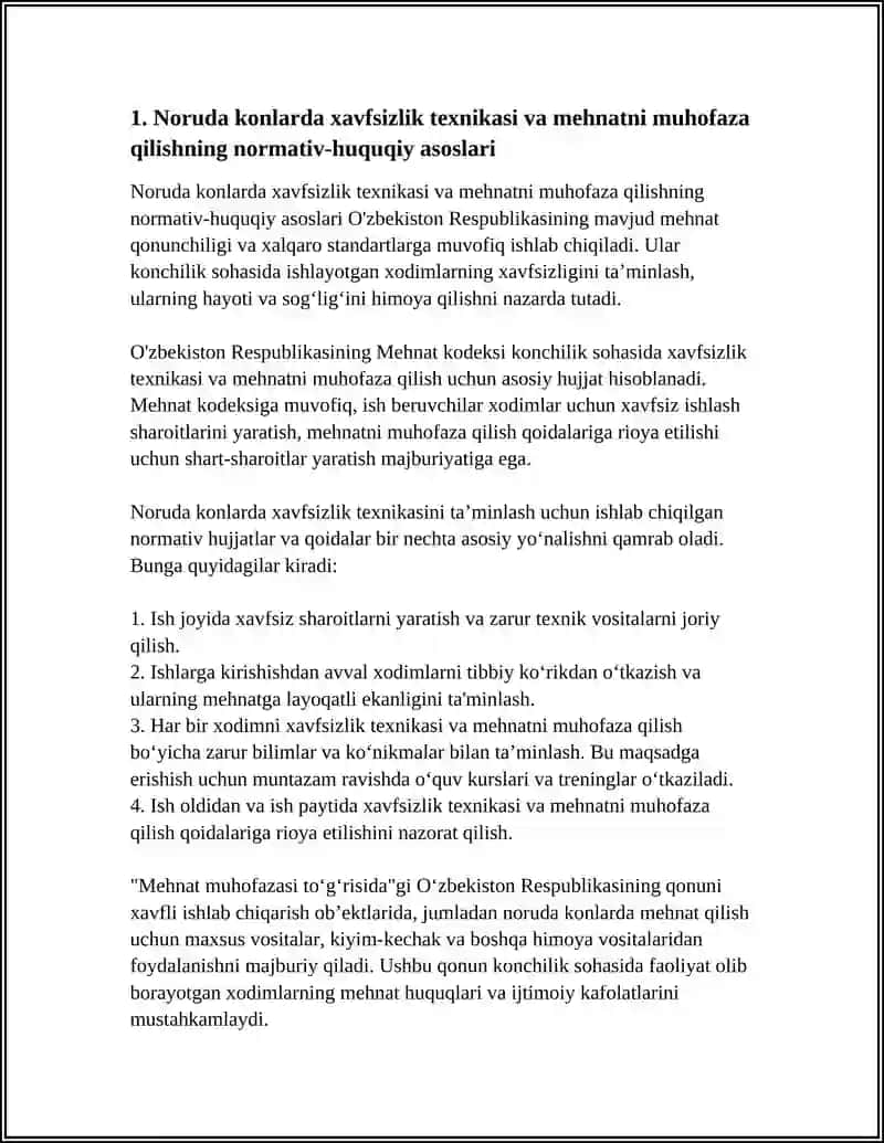NORUDA KONLARDA XAVFSIZLIK TEXNIKASI VA MEHNATNI MUHOFAZA QILISH TALABLARI 3