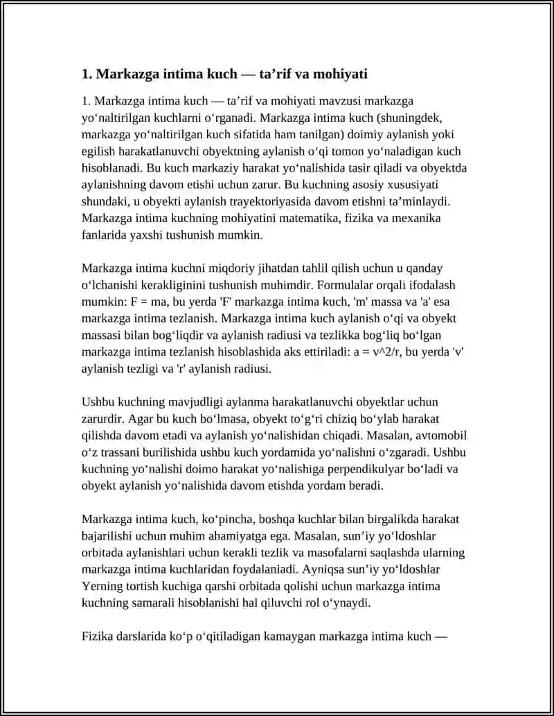 MARKAZGA INTIMA KUCHNI ANIQLASH VA MARKAZDAN QOCHMA KUCHNI ANIQLASH 3