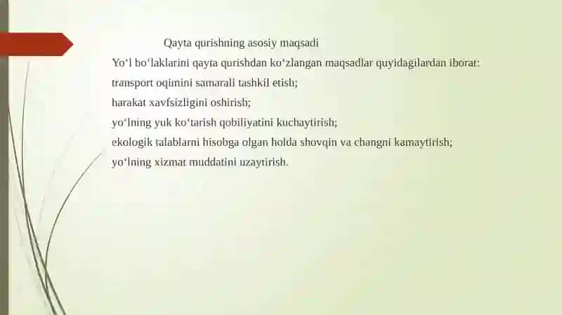 Ko’pchigan yo’l bo’laklarini qayta qurish 3