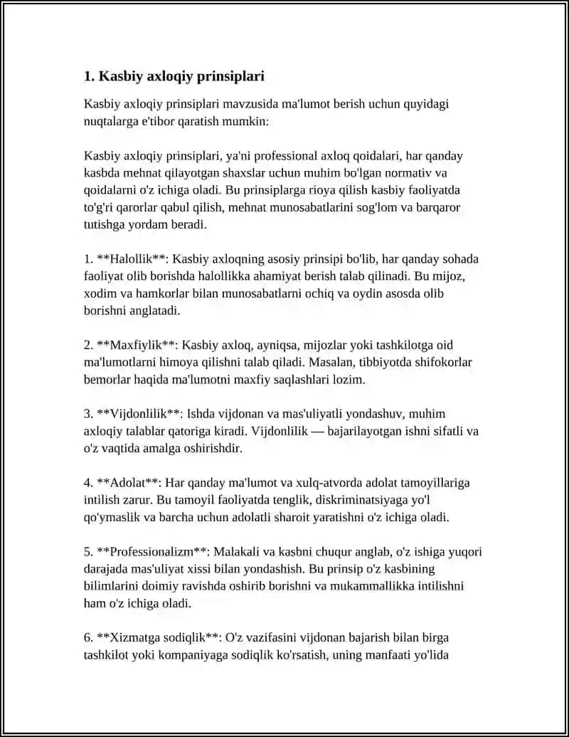 MUSTAQIL ISH Mavzu: KASBIY AXLOQ VA XULQ-ATVOR QOIDALARI 3
