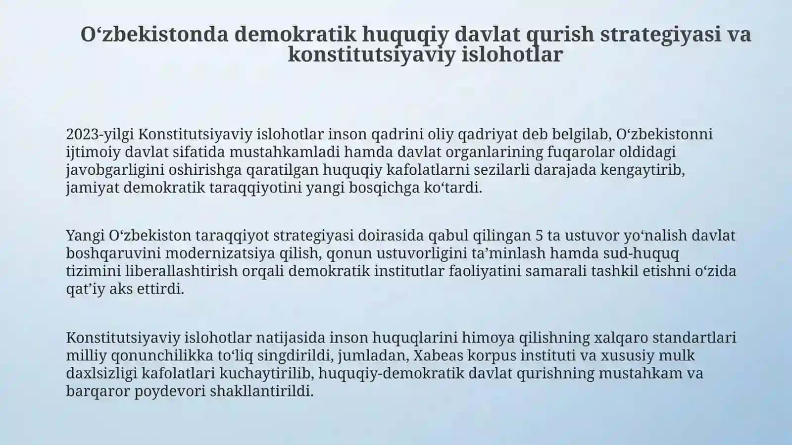O‘zbekistonda demokratik huquqiy davlat qurish strategiyasi va konstitutsiyaviy islohotlar 3