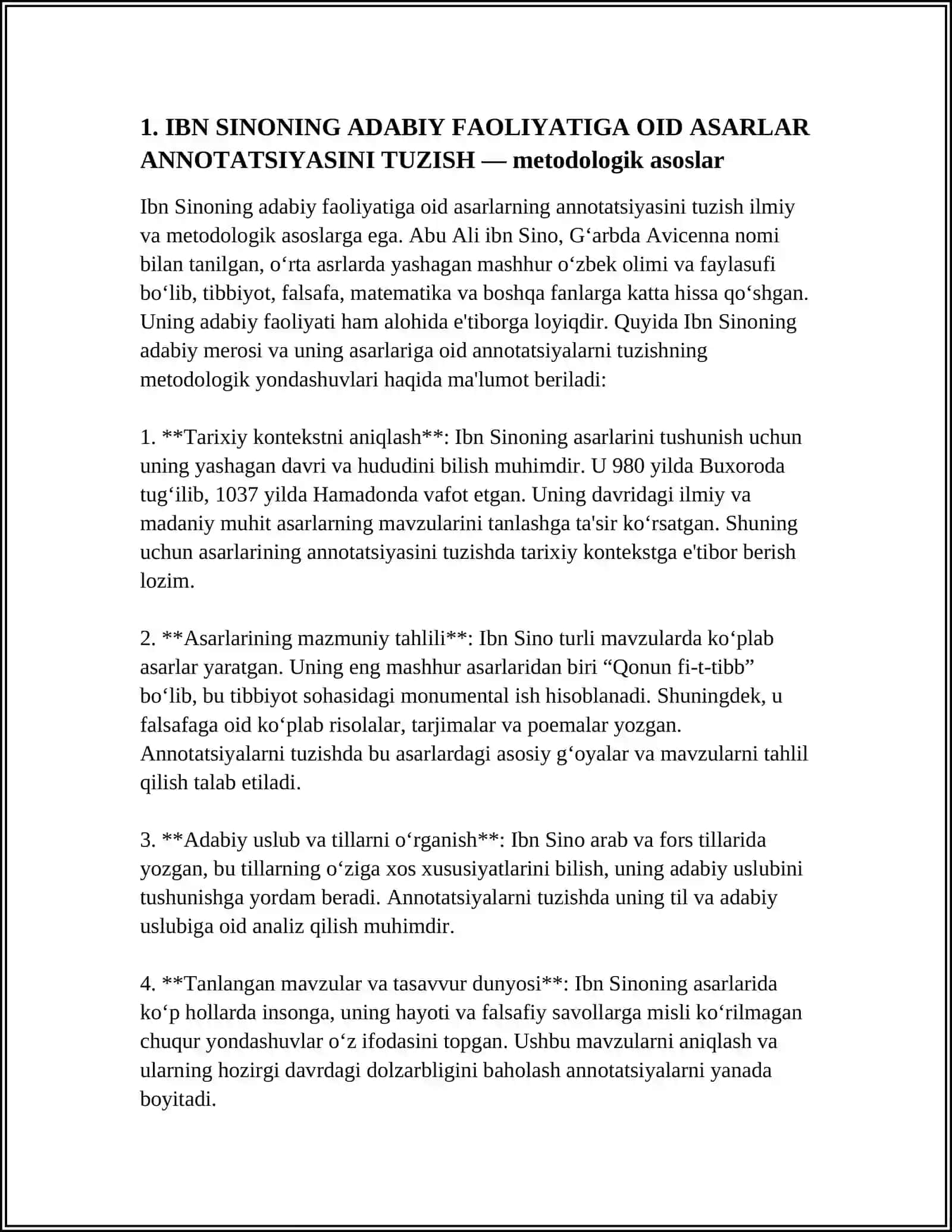 IBN SINONING ADABIY FAOLIYATIGA OID ASARLAR ANNOTATSIYASINI TUZISH 3
