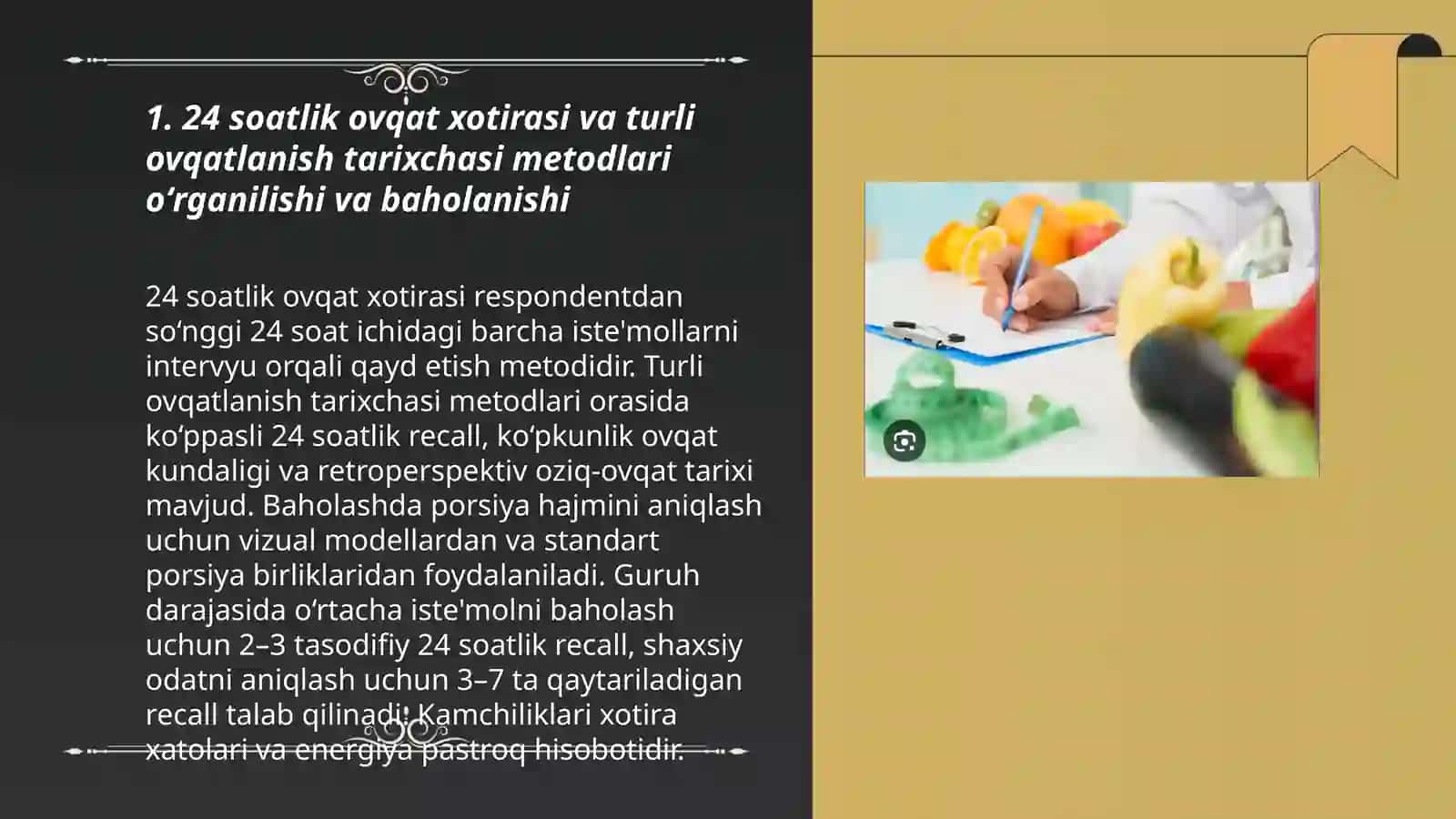 Shaxsiy ovqatlanishning adekvatligini oʻrganish va baholash 3