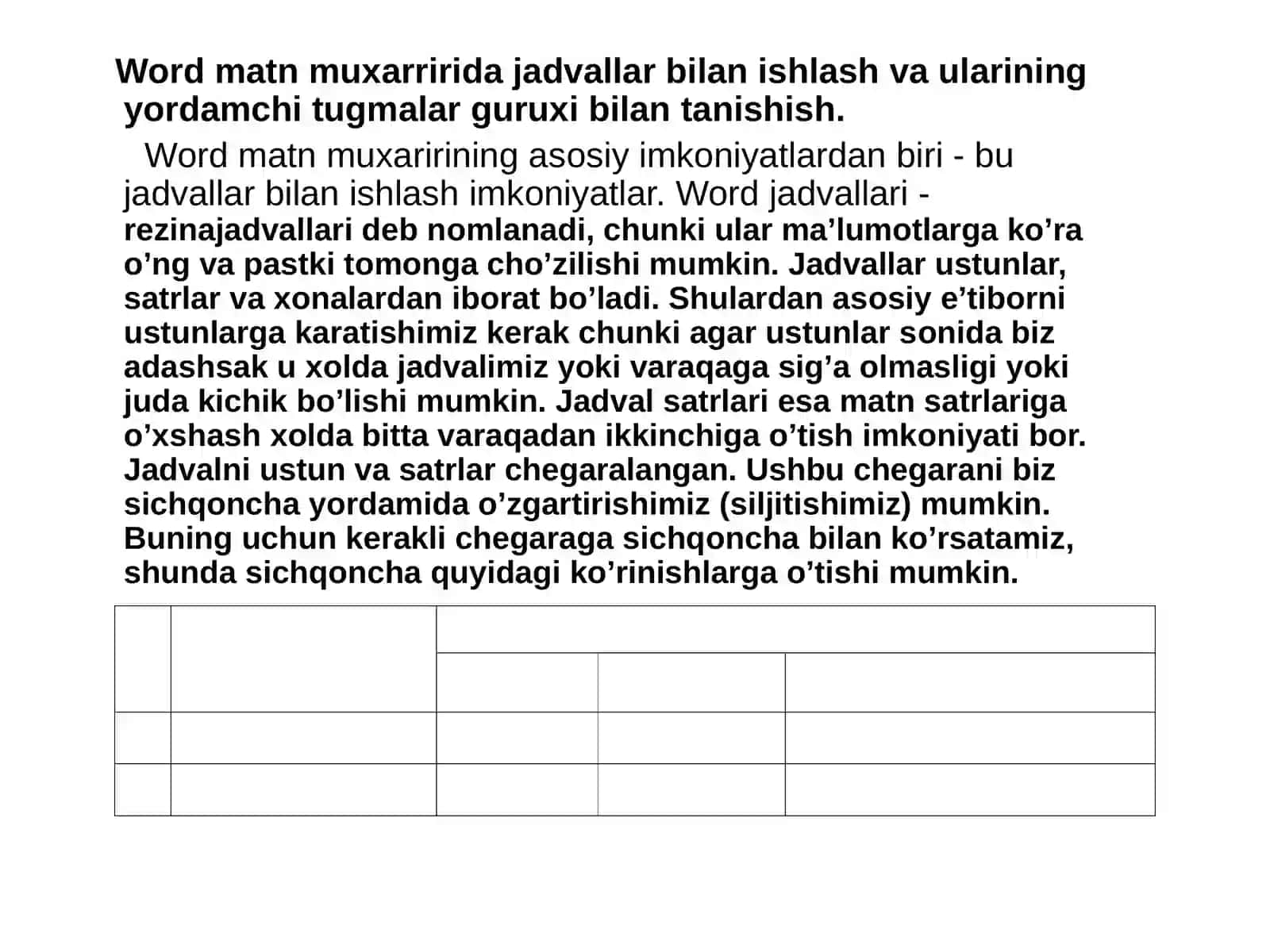 Jadval (tablitsa)lar yaratish va uning ustida amallar bajarish 3