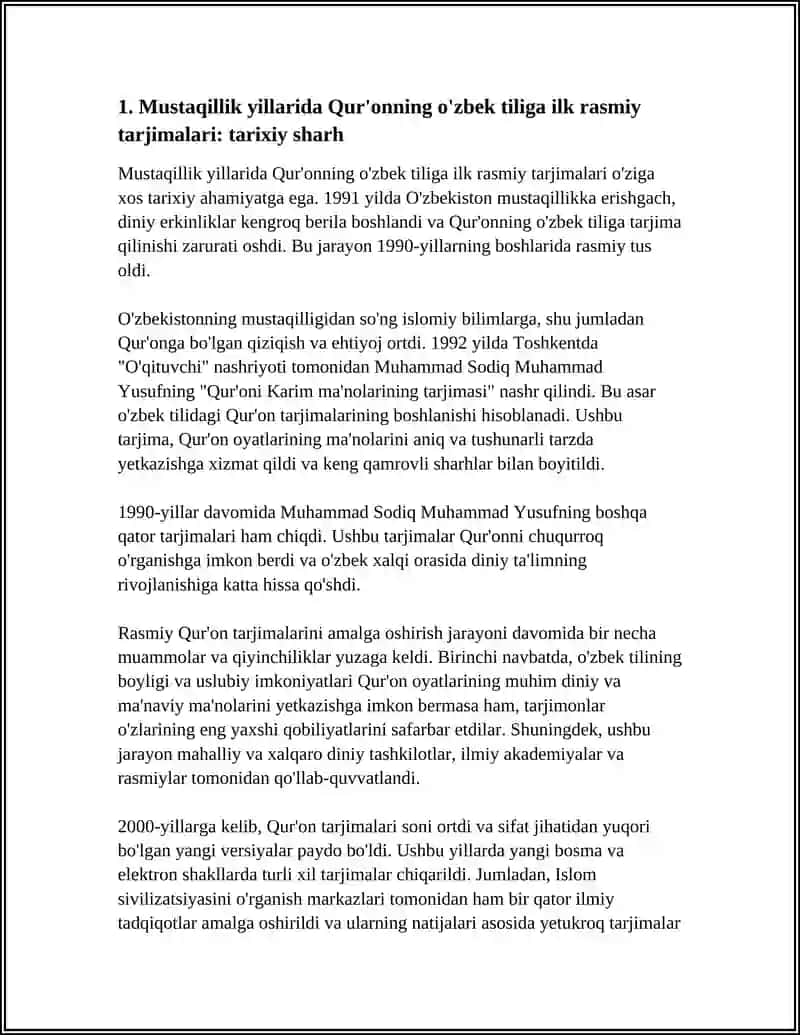 MUSTAQILLIK YILLARIDA QUR'ONING OʻZBEK TILIGA TARJIMA QILINISHI VA TAFSIRLARI HAQIDA 3