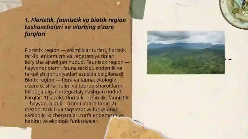 Floristik faunistik va biotik regionlarni ajratish uning printsiplari va ularning tartibi 3