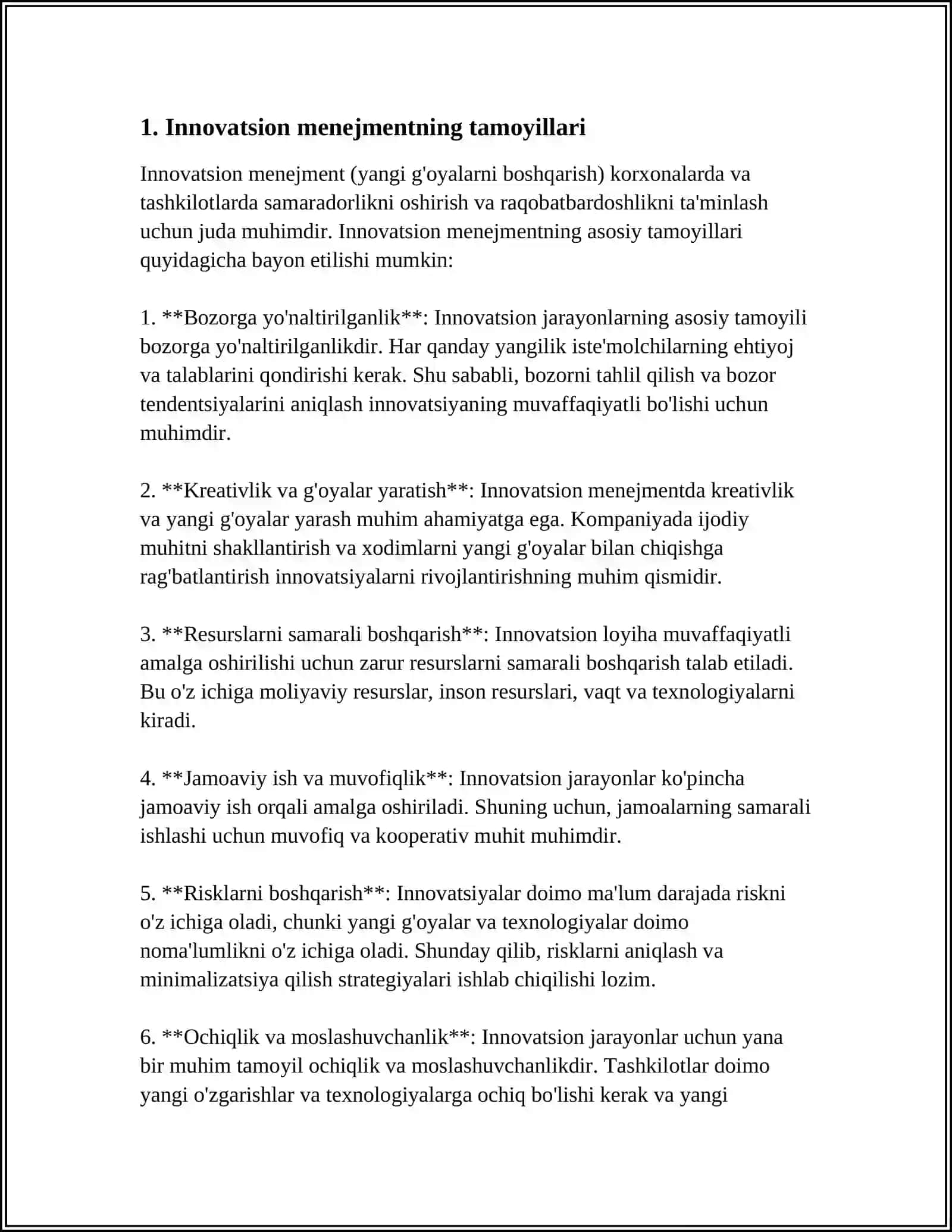 BIZNESNI BOSHQARISHDA INNOVATSION SALOHIYAT. MENEJMENTDA RIVOJLANTIRISH TAMOYILLARI 3