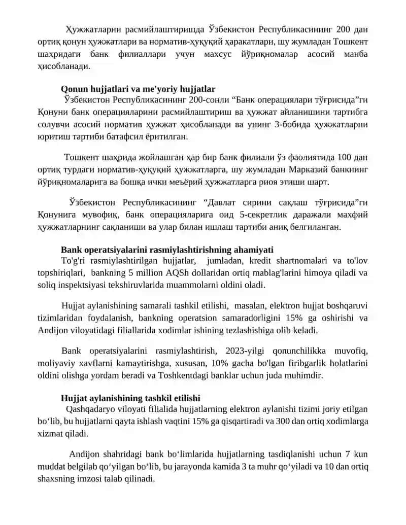 Банк операцияларини ҳужжатлаштириш ва ҳужжат айланишини ташкил қилиш 3
