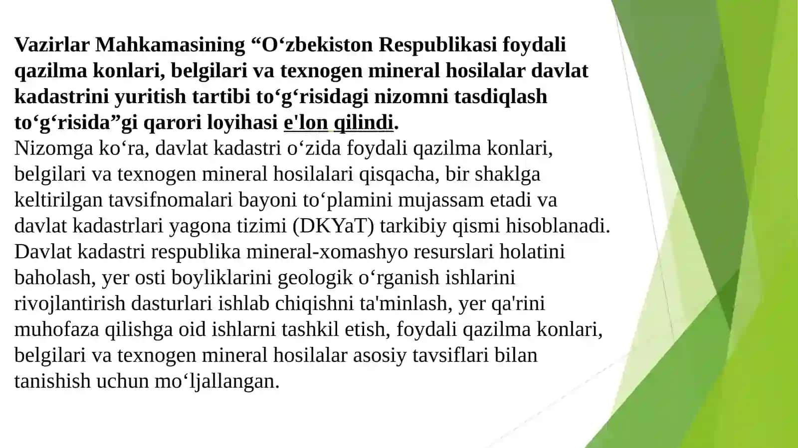 O‘zbekiston Respublikasi foydali qazilmakonlari, belgilar va texnogen hosilalarni davlat kadastrini yuritishtartibi 3