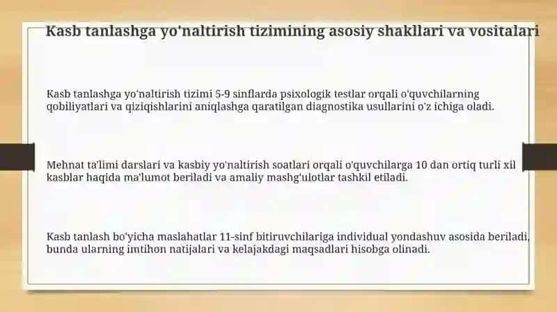 Kasb hunar ga qiziqishni tarbiyalash shakllari vositalari 3