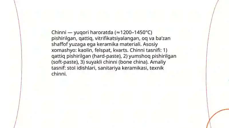 Chinni. Texnik va tibbiy xususiyatlar.Kimyoviy tarkibi, fizik va mexanik hususiyatlari. Pres-keramika va sitallar 3