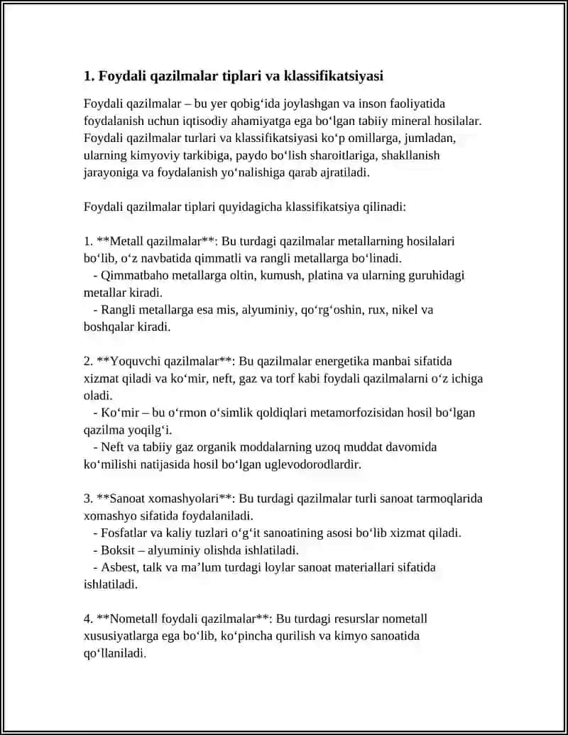 FOYDALI QAZILMALAR VA TOGʻ JINSLARI.FOYDALI QAZILMA ZAHIRALARI 3