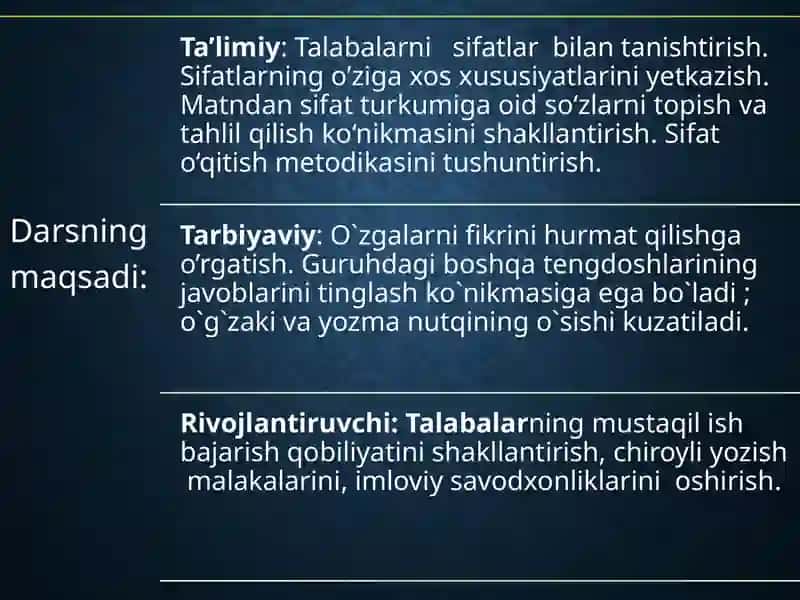 sifat so'z turkumi 3