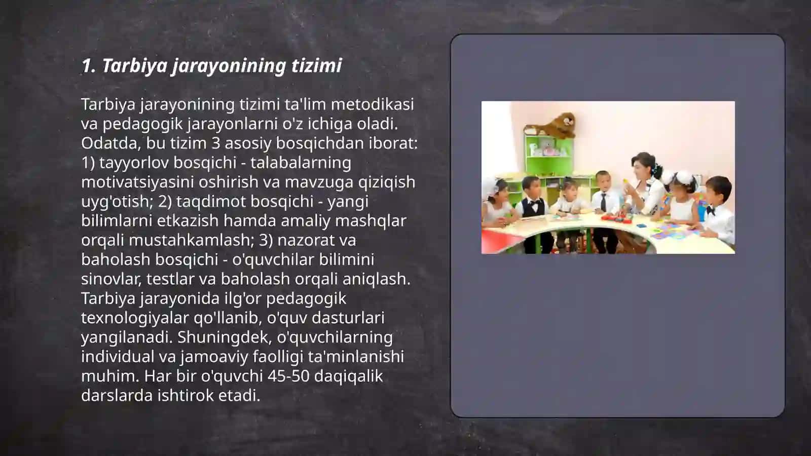 TARBIYA JARAYONINING TIZIMI VA TUZILISHI HAMDA UNING QONUNIYATLARI. TARBIYA METODLARI 3