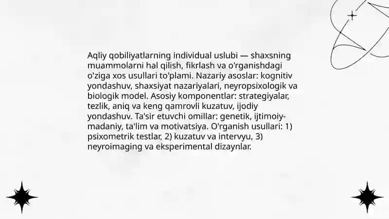 Aqliy qobiliyatlarning individual uslubi va uni oʻrganish 3