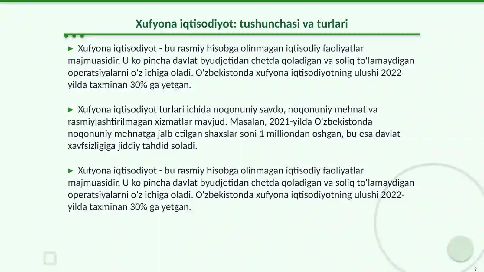 Davlatning iqtisodiy xavfsizligiga xufyona iqtisodiyotning ta'siri va ularning vujudga kelish sabablari 3