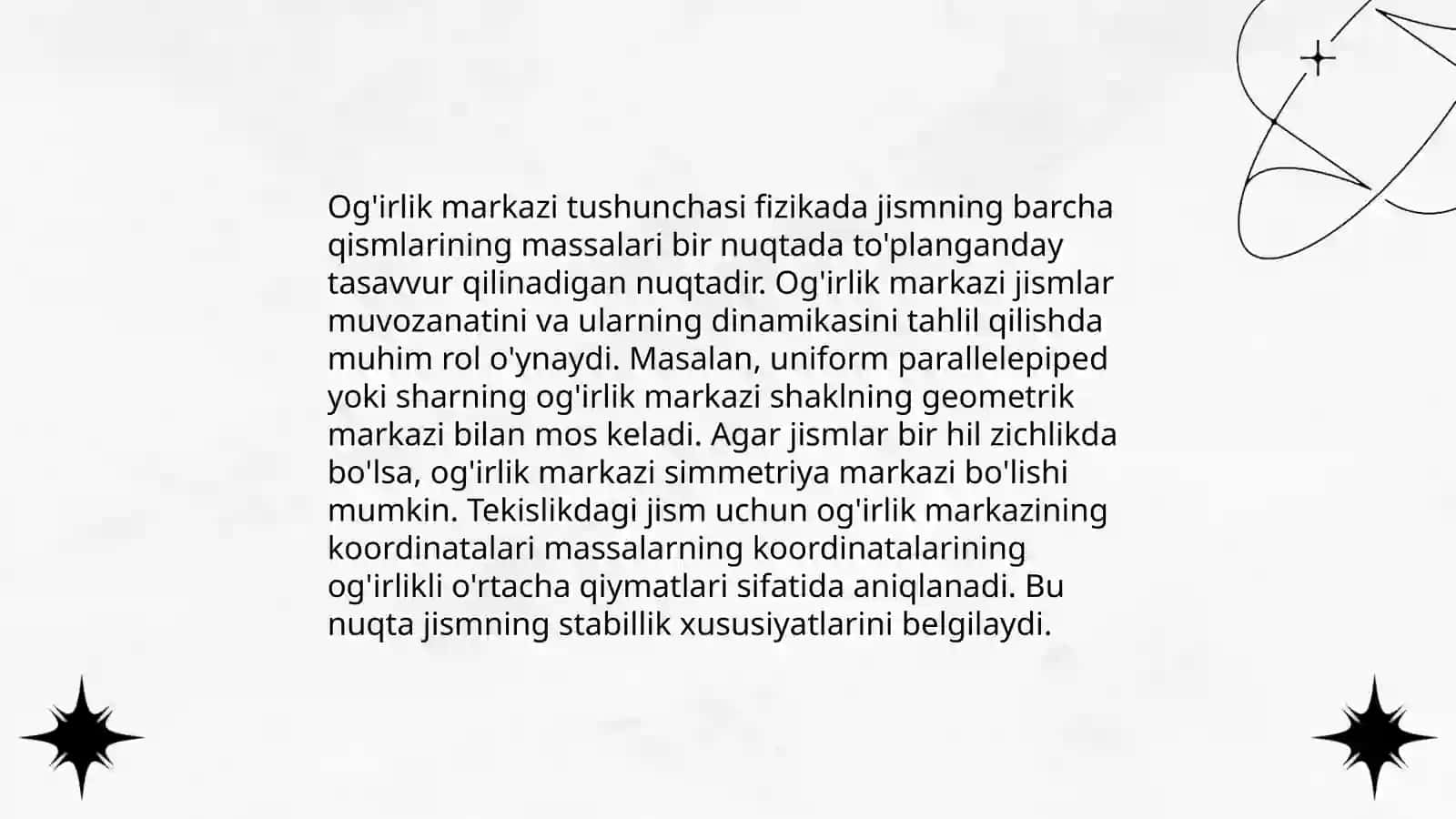 Massalar (og'irliklar)turli shakldagi jismlarning massa markazini aniqlash 3