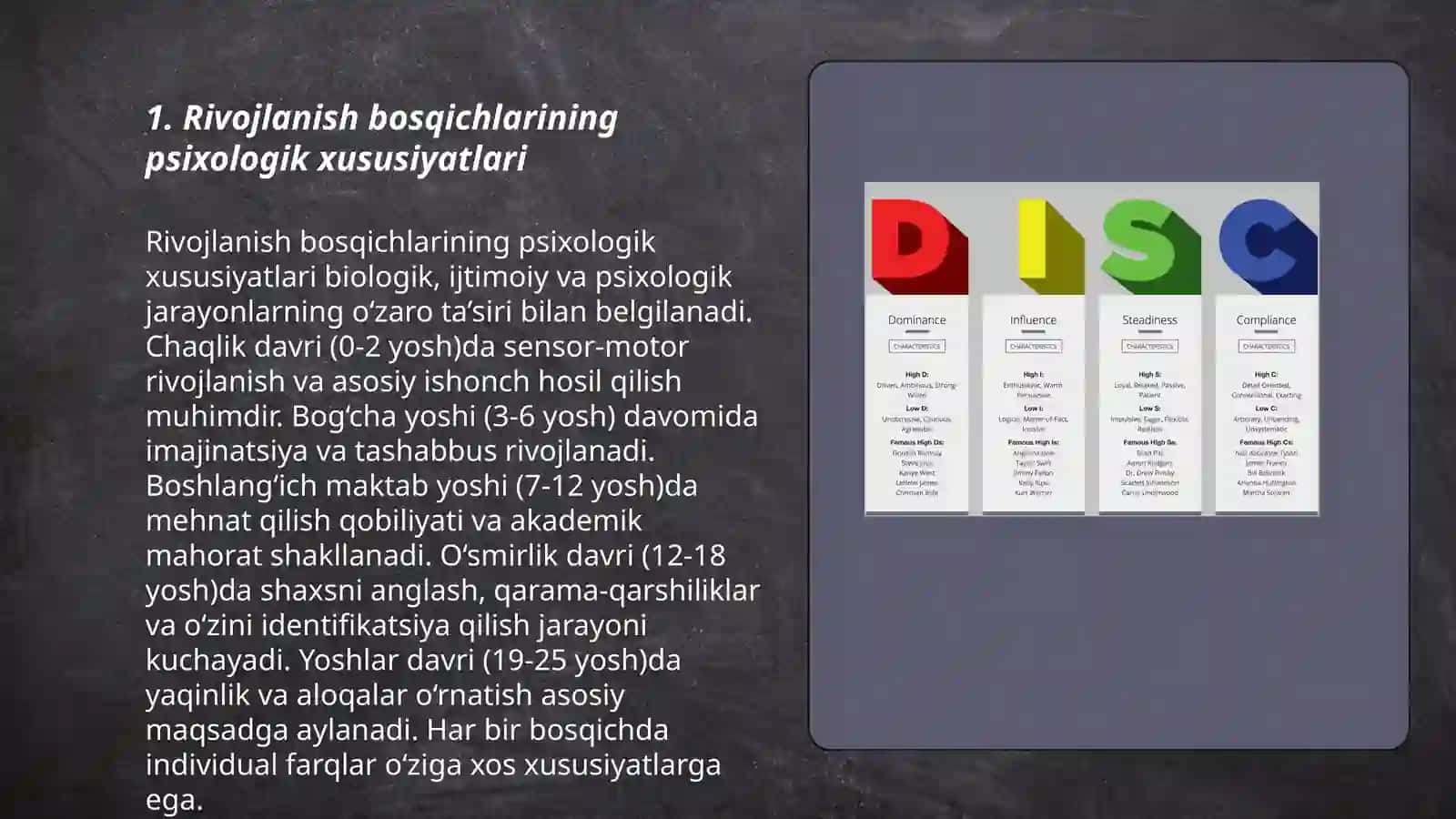 Rivojlanishning psixologik xususiyatlari bilish shaxsiy emotsional soha 3