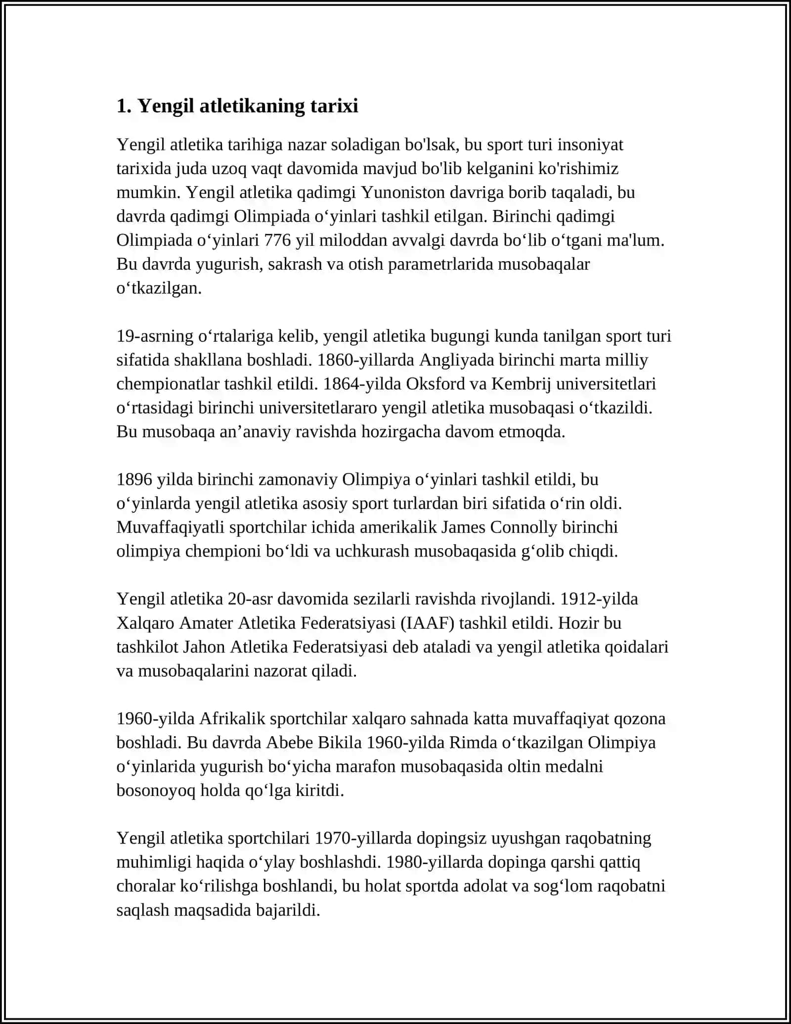 MUSTAQIL ISH Mavzu: YENGIL ATLETIKA 3