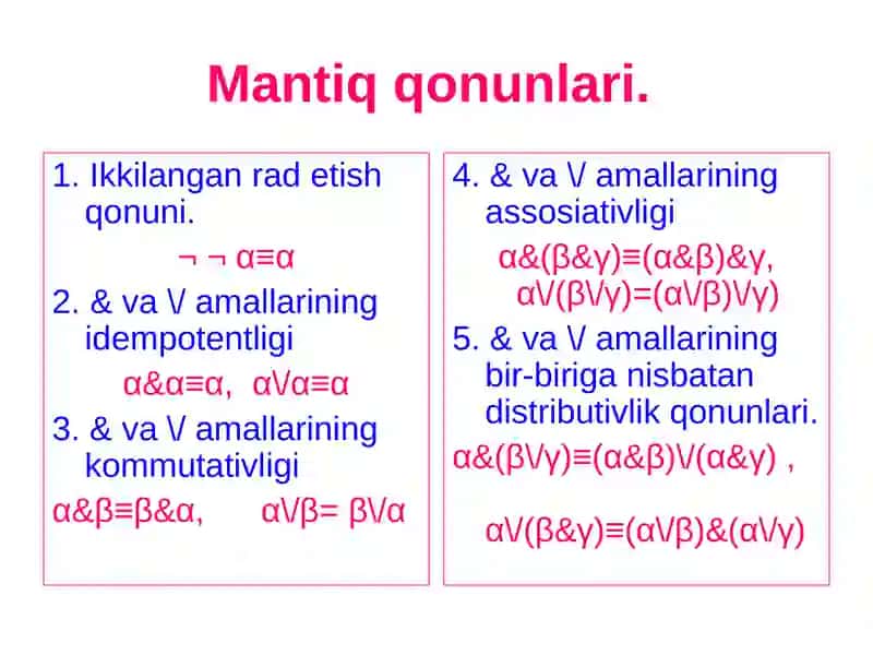 Mantiq funksiyalari uchun chinlik jadvali tuzish 3