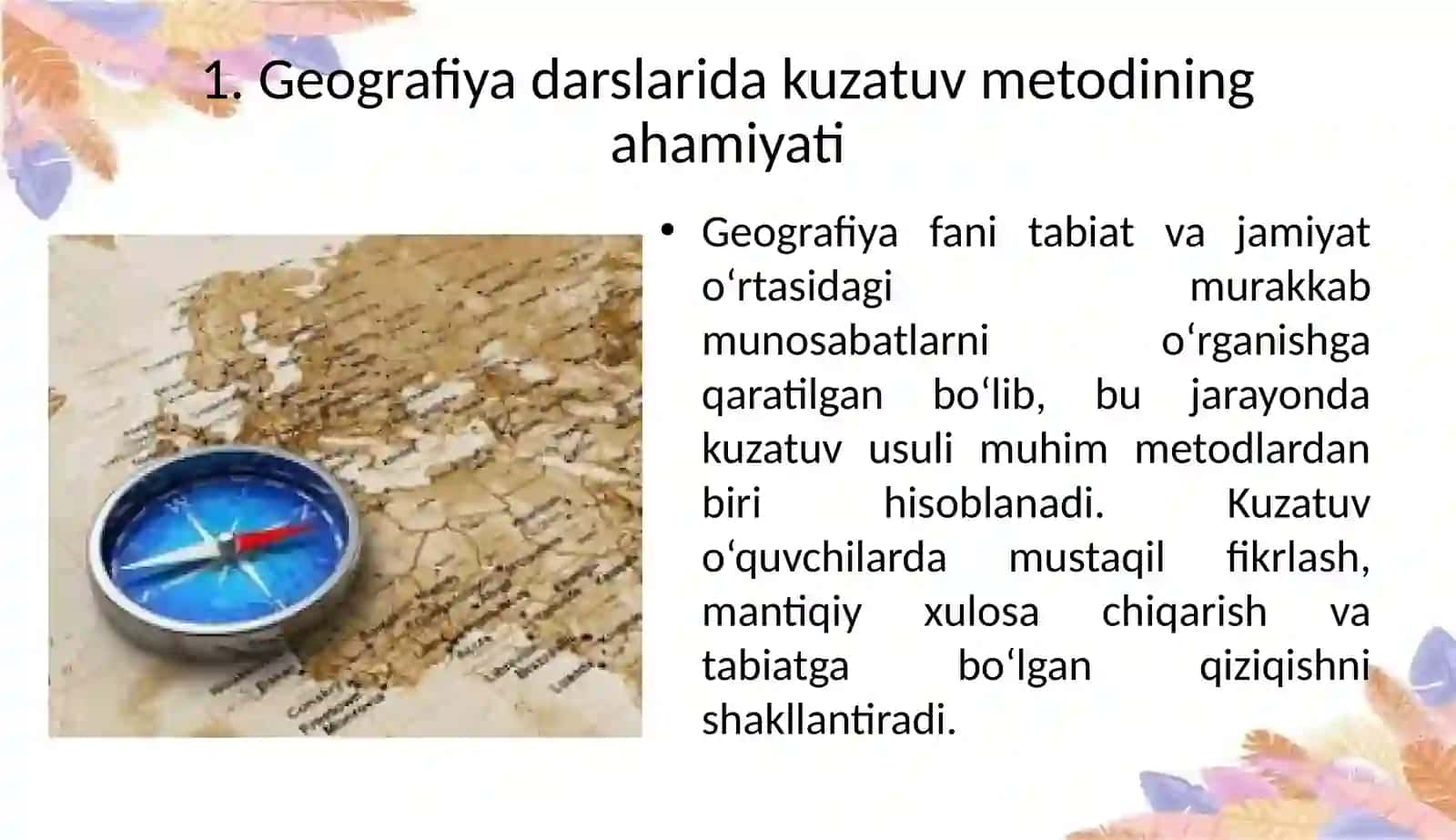 Geografiyadarslaridakuzatishorqaliyangibilimvatushunchalarnishakllantirish.Ekologikmadaniyatinishakllantirish 3