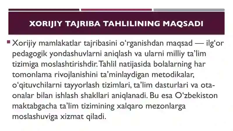 Maktabgacha taʼlimda xorijiy tajribalar tahlili 3