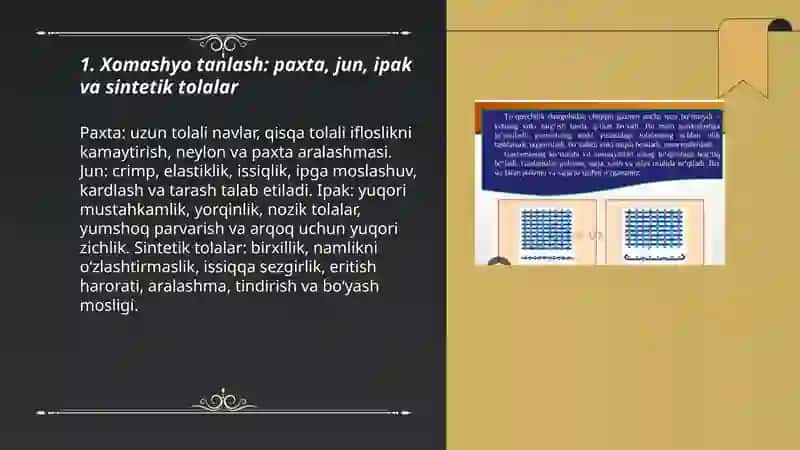 Tanda va arqoq iplarini to'quvchilikka tayyorlash jarayonlari 3