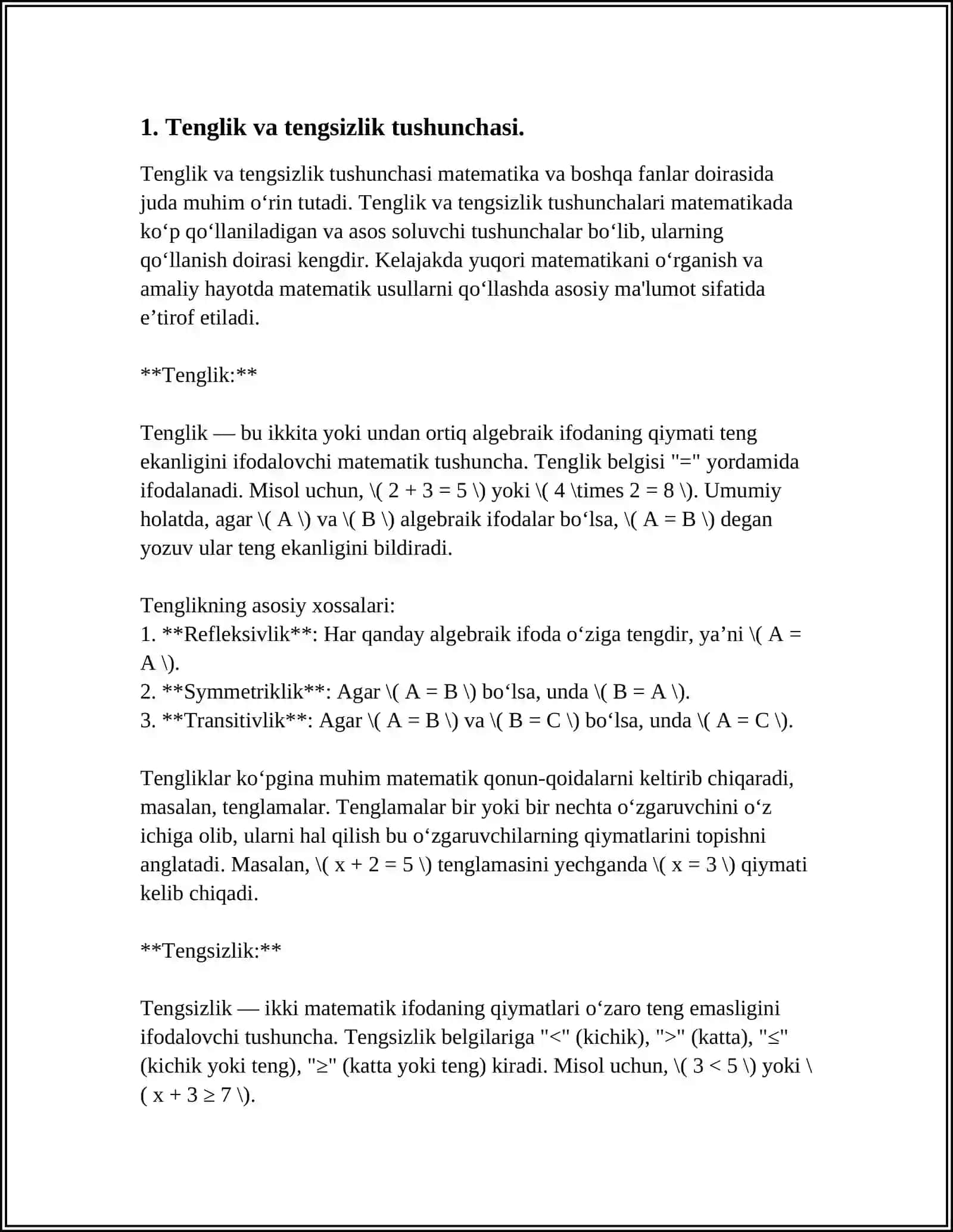 TENGLIK VA TENGSIZLIK ORGATISH 3