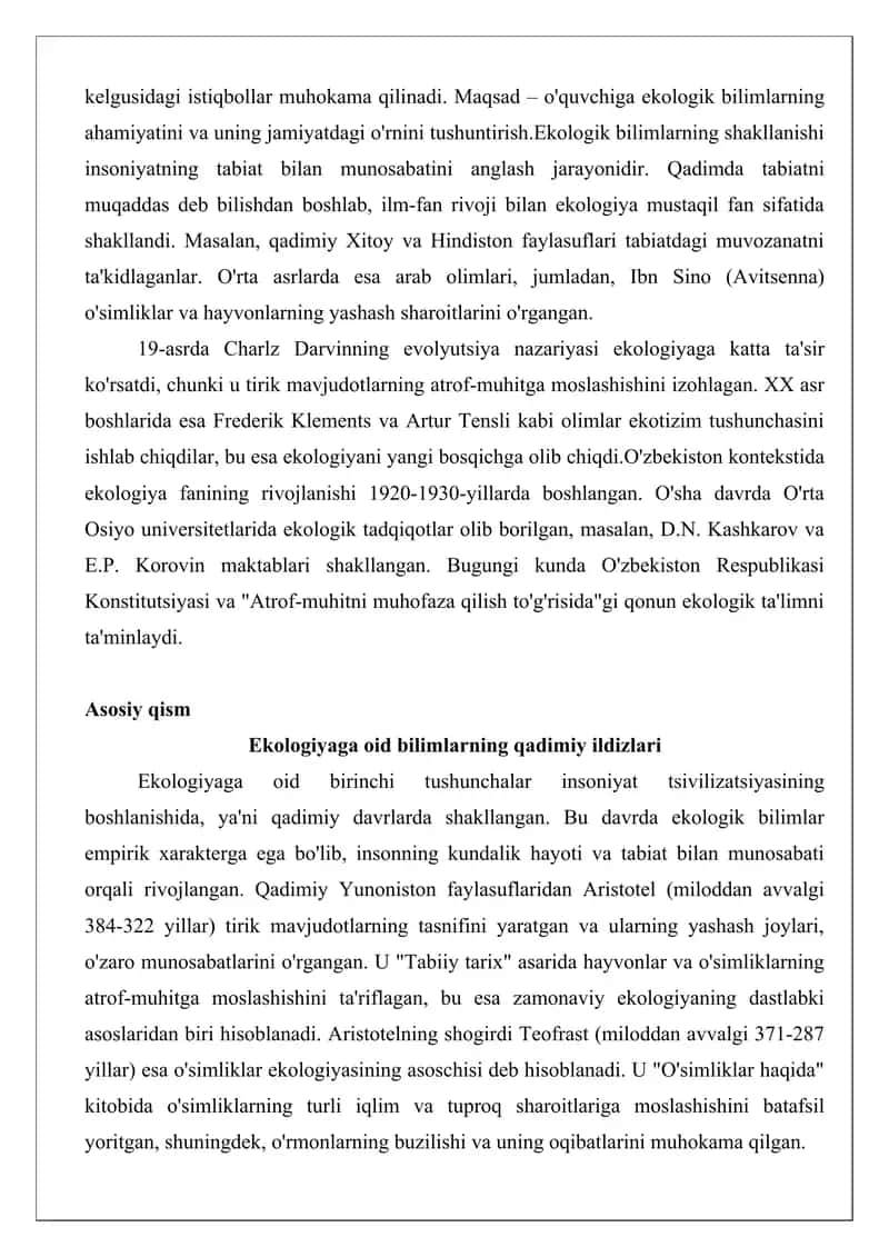 Ekologiyaga oid bilimlarning shakllanishi maqola 3
